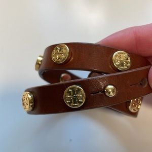 Tory Burch brown leather adjustable leather cuff bracelet